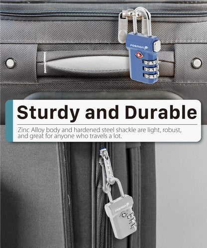 Fosmon TSA Approved Luggage Locks, Suitcase Travel Lock with Push Release Button, 3 Digit Combination Padlock for Gym Locker, Backpack Zipper- 4 Pack