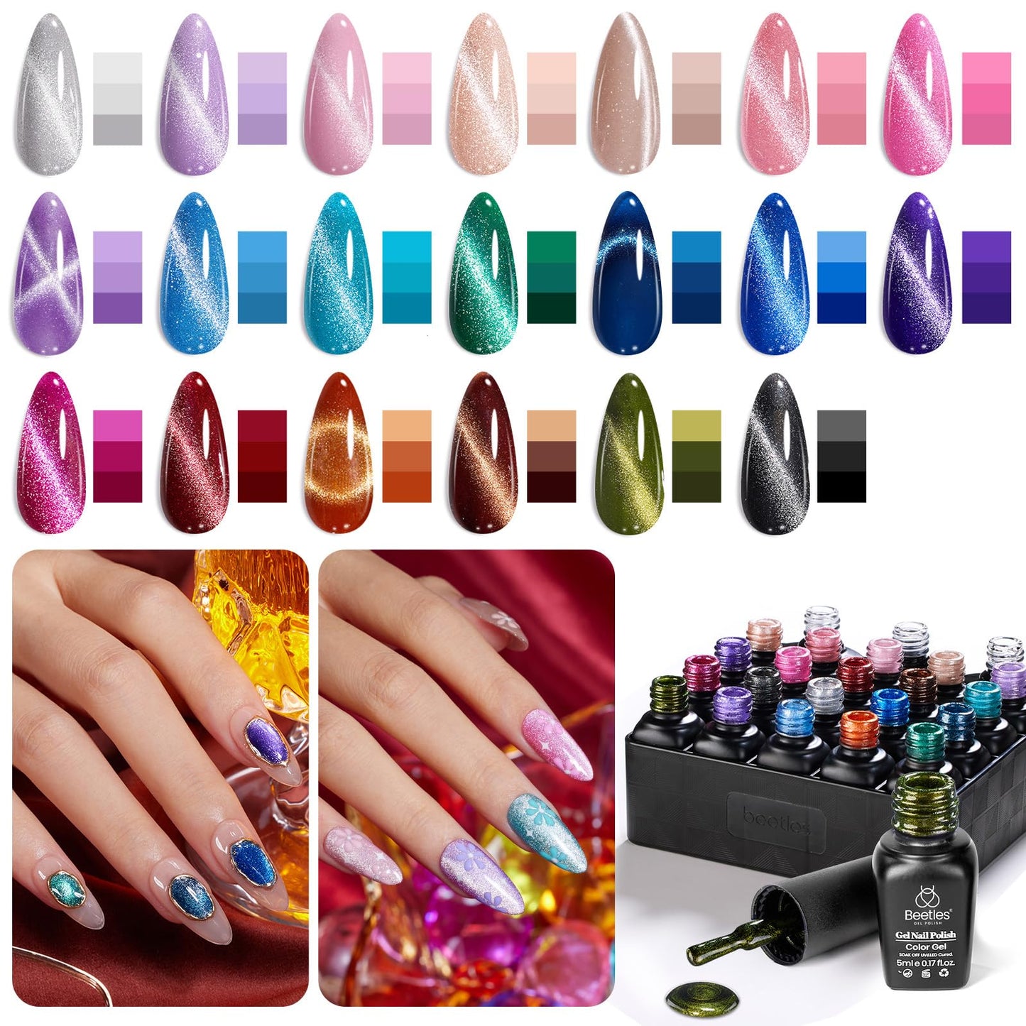 Beetles Gel Nail Polish Kit with U V Light -54 Pcs Gel Nail Kit Four Seasons Glow 32 Colors Set with Base Matte & Glossy Top Coat Soak Off Home DIY Manicure Nails Beginners Gifts for Women Teen Girls