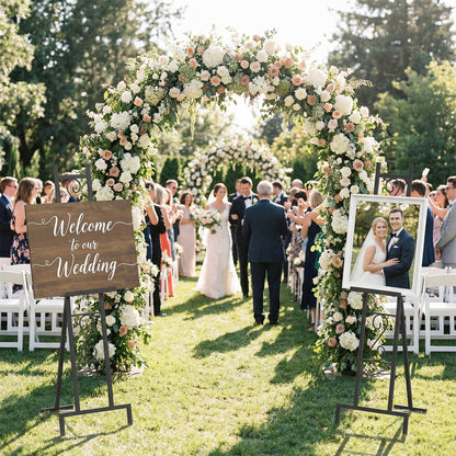 58" Easel Display Stand, 2 Pack Black Easel Stand for Wedding Poster Board Stands for Display Lightweight Floor Easels for Painting Welcome Sign Holder with Adjustable Chain