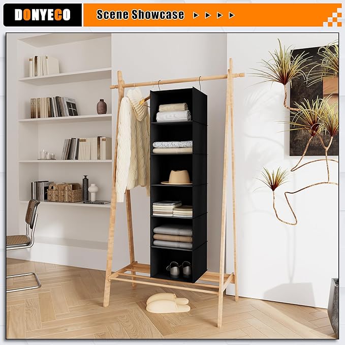 Hanging Closet Organizer and Storage 6-Shelf, Easy Mount Foldable Hanging