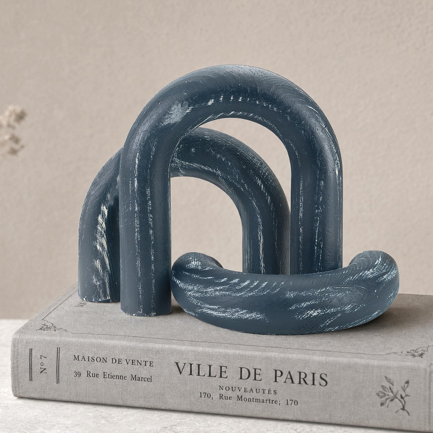 EOSAHR Pine Wooden Arch Decor Set for Blue Bookshelf Decor - Wood Sculpture for Coffee Table, Side - Decorative Objects for Living Room, Entryway, Home Office (Blue)
