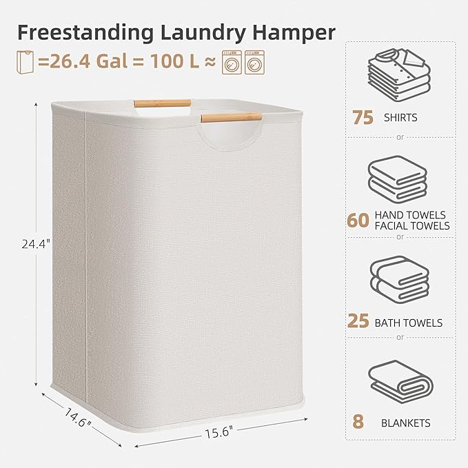 STORAGE MANIAC 1-Pack Large Laundry Hamper, 100L Collapsible Laundry Basket