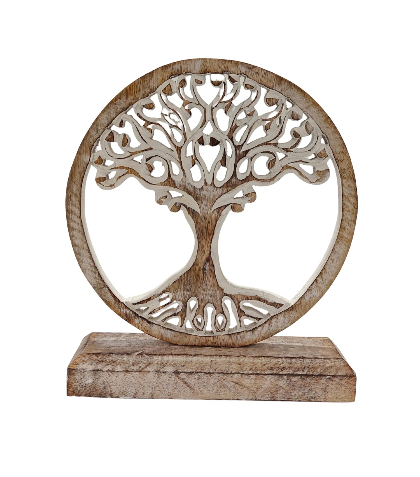 VANIYA CRAFTS® Wooden Tree of Life Sculpture – Handmade Carved Table Decor Statue for Living Room, Bedroom, Office, or Shelf (Antique White)
