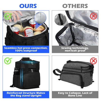 KALVATAY Insulated Lunch Bag, Lunch Box for Men, Double Deck Reusable Lunch Bag for Work Outdoor Picnic Day Trips - Heavy Duty Leakproof Cooler Bag Organizer for Adults(Black, 18L)