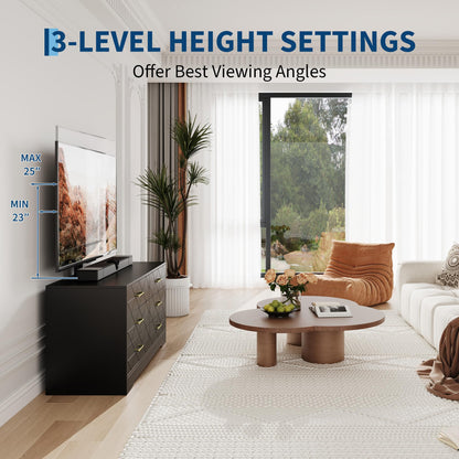 Garvee TV Stand with 6 Storage Drawer for Living Room, Bedroom, Black TV Stands w/Height Adjustable Mount Fit 32-80 Inch TVs, Universal Wooden Dresser As Entertainment Center, Farmhouse Console Table