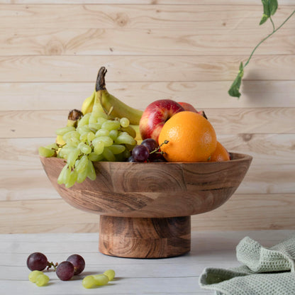 Luxe Designs Wooden Footed Bowl Handcrafted Decorative Fruit Bowl with Elegant Footed Base for Dining, Serving, and Home Décor – Perfect for Fruits, Snacks, and Centerpiece Display