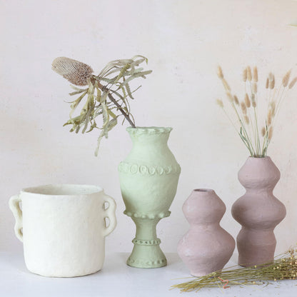 Creative Co-Op Handmade Paper Mâché Vase with Embossed and Debossed Design, Mint