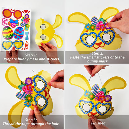 Kepeel 24 Packs Easter Bunny Mask Craft Kit, Make Your Own Easter DIY Art Bunny Mask Crafts Rabbit Spring Easter Classroom Game Activities Project Party Decorations Favors Gift