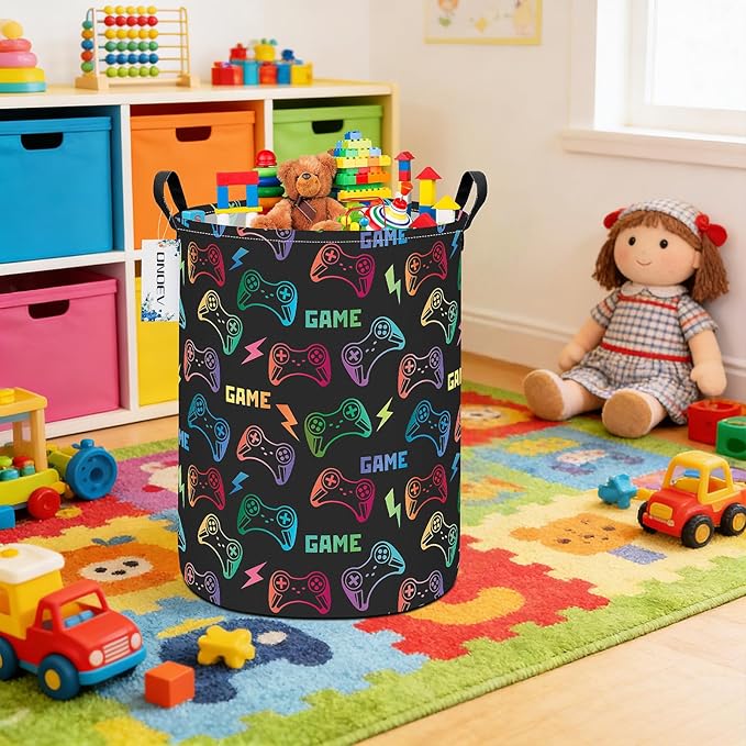 Round Foldable Handle Storage Basket toys Organization Bin Versatile Clothes