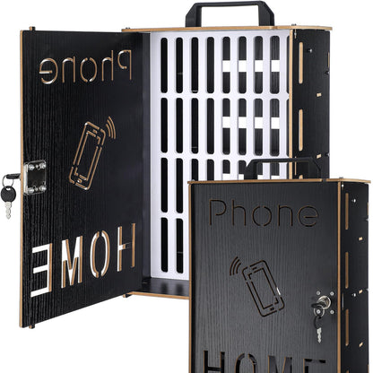 RattanView Mobile Holder Classroom 36 Slots Wooden Cell Phone Storage Cabinet Pocket Chart Phone Jail Cell Phone with Handle and Security Lock for Classroom Office and Office Meeting (Black Color)