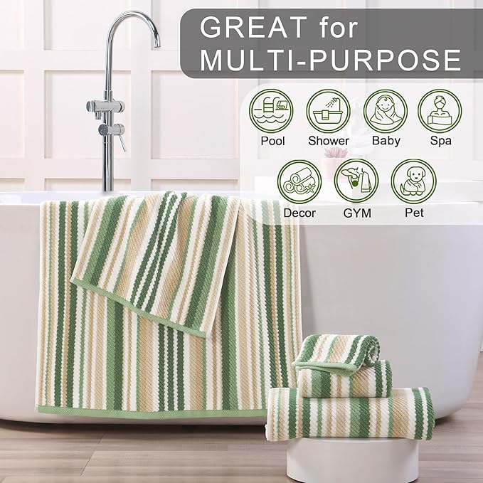 VOOVA & MOVAS Green Striped Wash Cloths