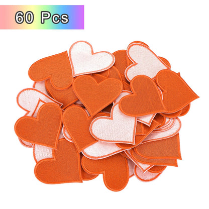 MECCANIXITY 60pcs Large Heart Shaped Iron on Patches 2.7x2.8 inch Embroidered Sew Patches Appliques Garment Embellishments for Clothing Repair Backpack, Orange