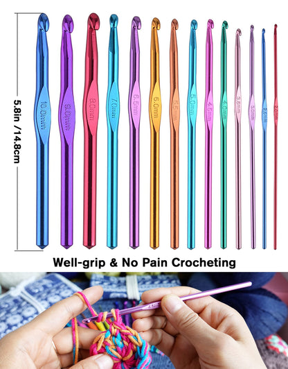 YOJOB Traditional 14 Sizes Crochet Hooks Kit, Super Smooth Crochet Needle for Beginners or Advanced (Coffee)