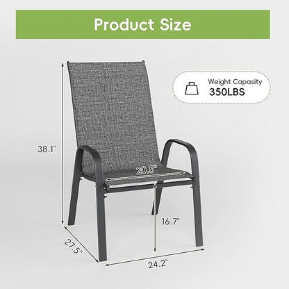 Patio Chairs Set of 6, Stackable Outdoor Dining Chairs for All Weather, Metal Modern Outside Furniture Chair for Pool Side, Garden, Backyard Deck, Dark Grey