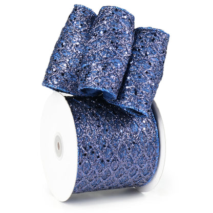 LIZLOVESS Navy Blue Christmas Ribbon 4" Glitter Mesh Wired Ribbon for Christmas Tree Blue Diamond Honeycomb Ribbon for Gift Wrapping, Crafts, Wreath Supplies, Garland, Tree Topper Bows - 10 Yards