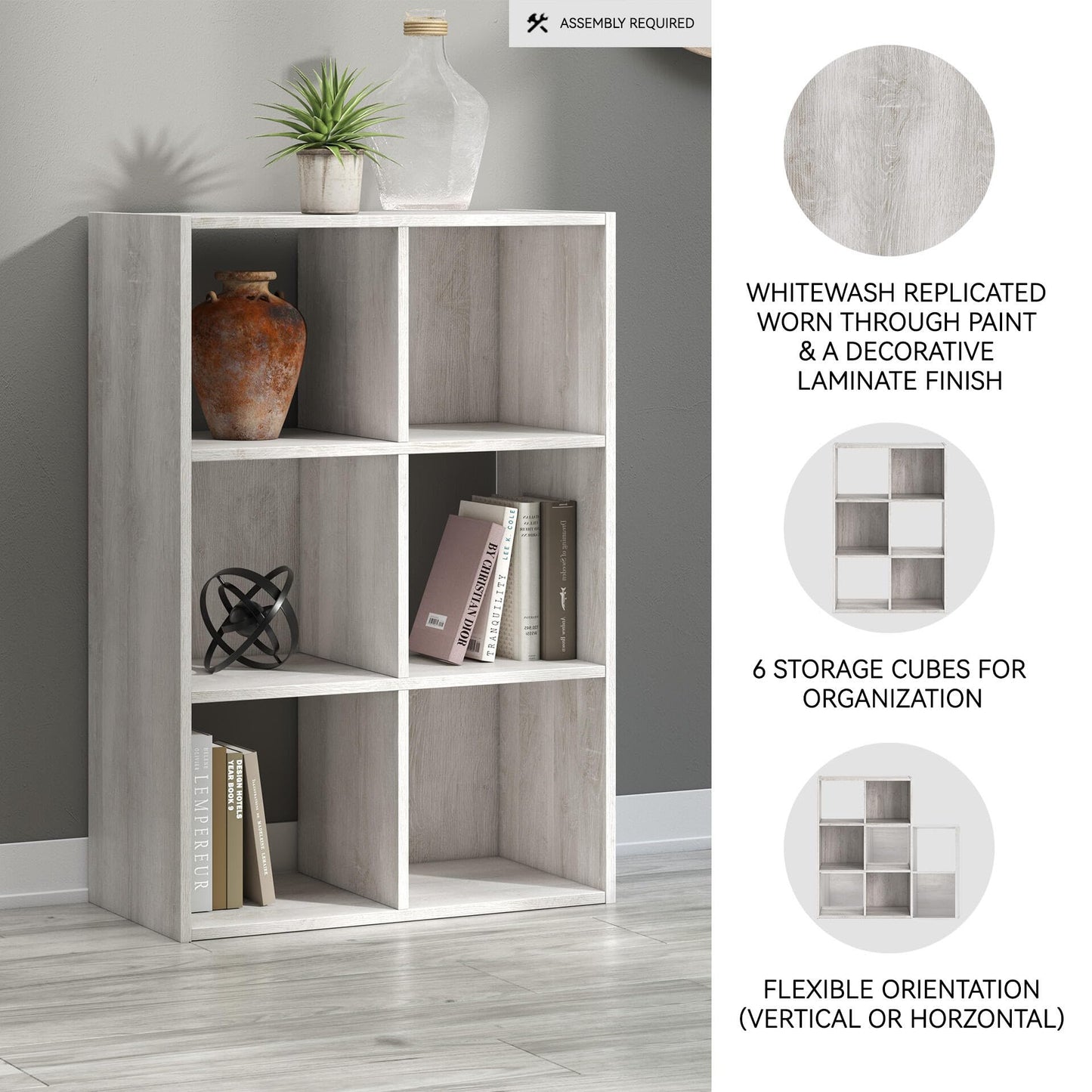 Signature Design by Ashley Paxberry Coastal 6 Cube Storage Organizer or Bookcase, Whitewash