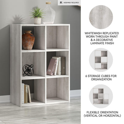 Signature Design by Ashley Paxberry Coastal 6 Cube Storage Organizer or Bookcase, Whitewash
