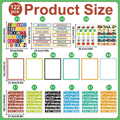 122 Pcs Science Fair Board Supplies 72 Sports Football Trim Scalloped Borders 36 Presentation Board Subtitle 6 Self Adhesive Project Title 8 Letter Sticker for Classroom Office Display Decor(Sports)