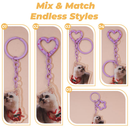 KSYN KO-KO 180PCS Heart Keychain Clasp DIY Set – Colorful Heart Clasps with Key Rings, Chains, and Jump Rings for Keychain, DIY Crafts, Bag Charms, Gifts and Party Favors – 30 Full Sets in 10 Colors