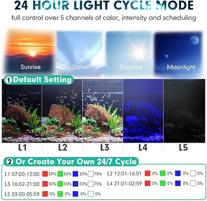 hygger Small Clip On Aquarium LED Light, Custom Daylight-Moonlight & 24/7 Mode, 12-18 in Full Spectrum Fish Tank Light, 8 Colors Adjustable Brightness Auto On Off with Memory for Planted Tank