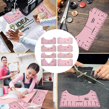 QUKLOGEN Sublimation Shirts Tool Kits Shirt Measure Ruler Set Reusable Round Neck and V Neck Alignment T Shirt Guide Ruler Teflon Sheet for Heat Press 12 x 16in Heat Resistant Tape