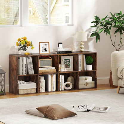 Giantex 8-Cube Bookcase, Floor Standing Bookshelf with Storage & 2 Anti-Tipping Kits, Open Storage Organizer, Cubby Wooden Book Shelf for Living Room, Study (Rustic Brown, 8-Cube)