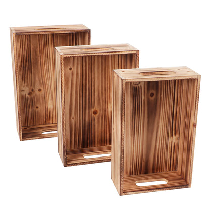 PHOENANCEE Wood Crates For Display,Rustic Crate Storage Decorative Boxes Set of 3,Wooden Nesting Box with Handles Farmhouse Container Basket Bin Home Decoration,Solid Pine,L+M+S