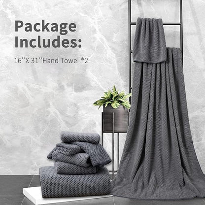 Grey Hand Towels Set 2 Pack-16“x31”, Ultra Soft Microfibers Bathroom Towel Set