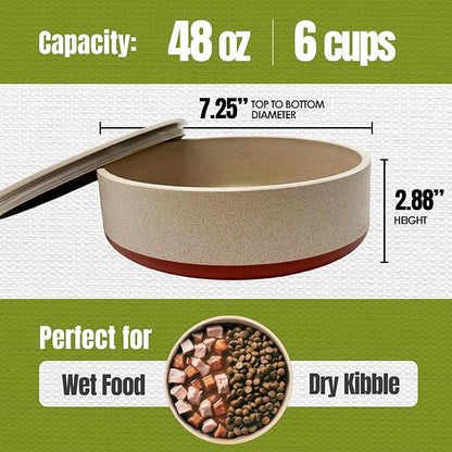 Palz&Co EcoBowl with Lid for Dogs & Cats, 48 oz Cinnamon - Natural Bamboo Pet Bowl with Non-Slip Base, Pet Food and Water Dish, Dishwasher Safe