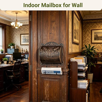Wall Mount Mailbox with Newspaper Holder, Upgraded Embossed Vintage Mailbox Wall Mount, Dragonfly & Floral Decorative Front Porch Antique Mailboxes, Mail Boxes for House Outside Garden