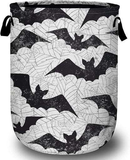 Retro Black White Bat Laundry Basket, Halloween Laundry Hamper Collapsible