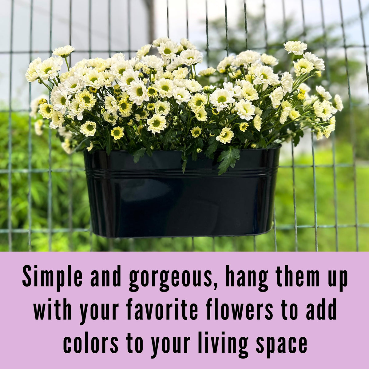 LaLaGreen 17 Inch Rail Planter (10-PIECE Combo Set) Large Black Metal Hanging Rail Fence Flower Pots, Modern Railing Planters for Outdoor Plants Garden Style Iron Patio Planters Deck Balcony Decor