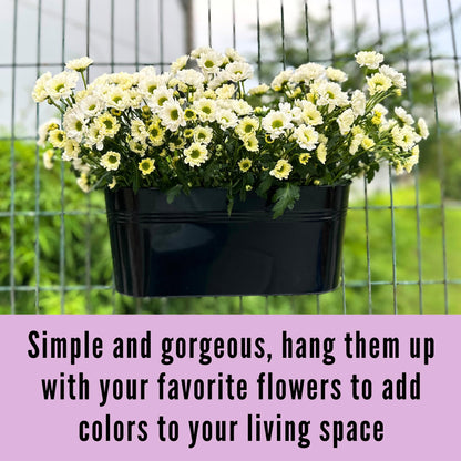 LaLaGreen 17 Inch Rail Planter (10-PIECE Combo Set) Large Black Metal Hanging Rail Fence Flower Pots, Modern Railing Planters for Outdoor Plants Garden Style Iron Patio Planters Deck Balcony Decor