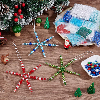 PH PandaHall Christmas Snowflake Wires Bead Kit, Snowflake Beads Ornament Set Metal Snowflake Wire with Pearl Acrylic Beads for Holiday Crafts Christmas Tree Wreaths DIY Craft Decoration