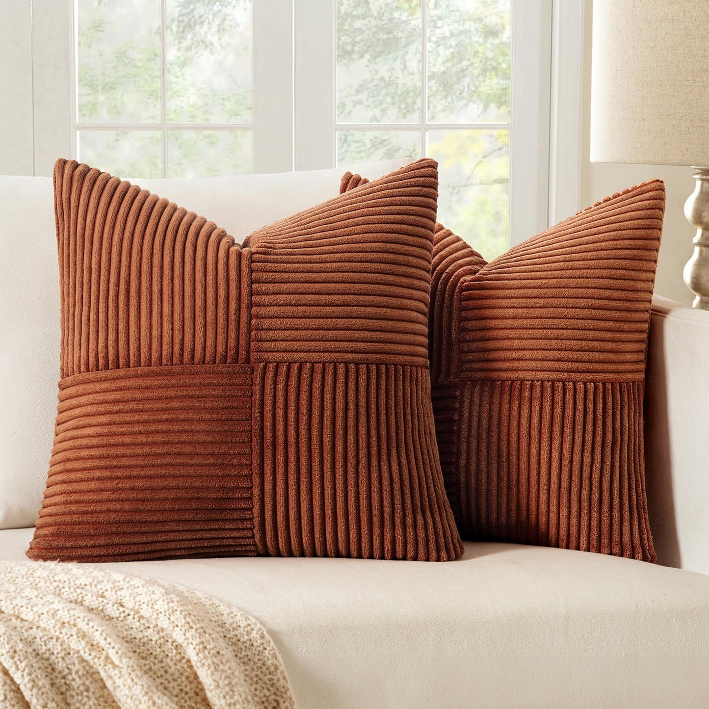 MIULEE Black Corduroy Pillow Covers Pack of 2 Boho Decorative Spliced Throw Pillow Covers Soft Couch Pillowcases Cross Patchwork Textured Cushion Covers for Living Room Bed Sofa 18x18 inch