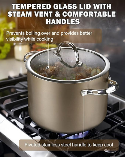 Cooks Standard Classic 8-Quart Stock Pot Dutch Oven Casserole with Glass Lid, Hard Anodized Nonstick Stockpot, Induction Compatible, Bronze