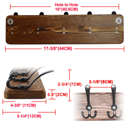 Dseap Coat Rack Wall Mounted - 24" Long 6 Tri Hooks, Heavy Duty Wooden Wall Coat Hanger Coat Hook for Clothes Hat Jacket Clothing, Weathered Blue and Black