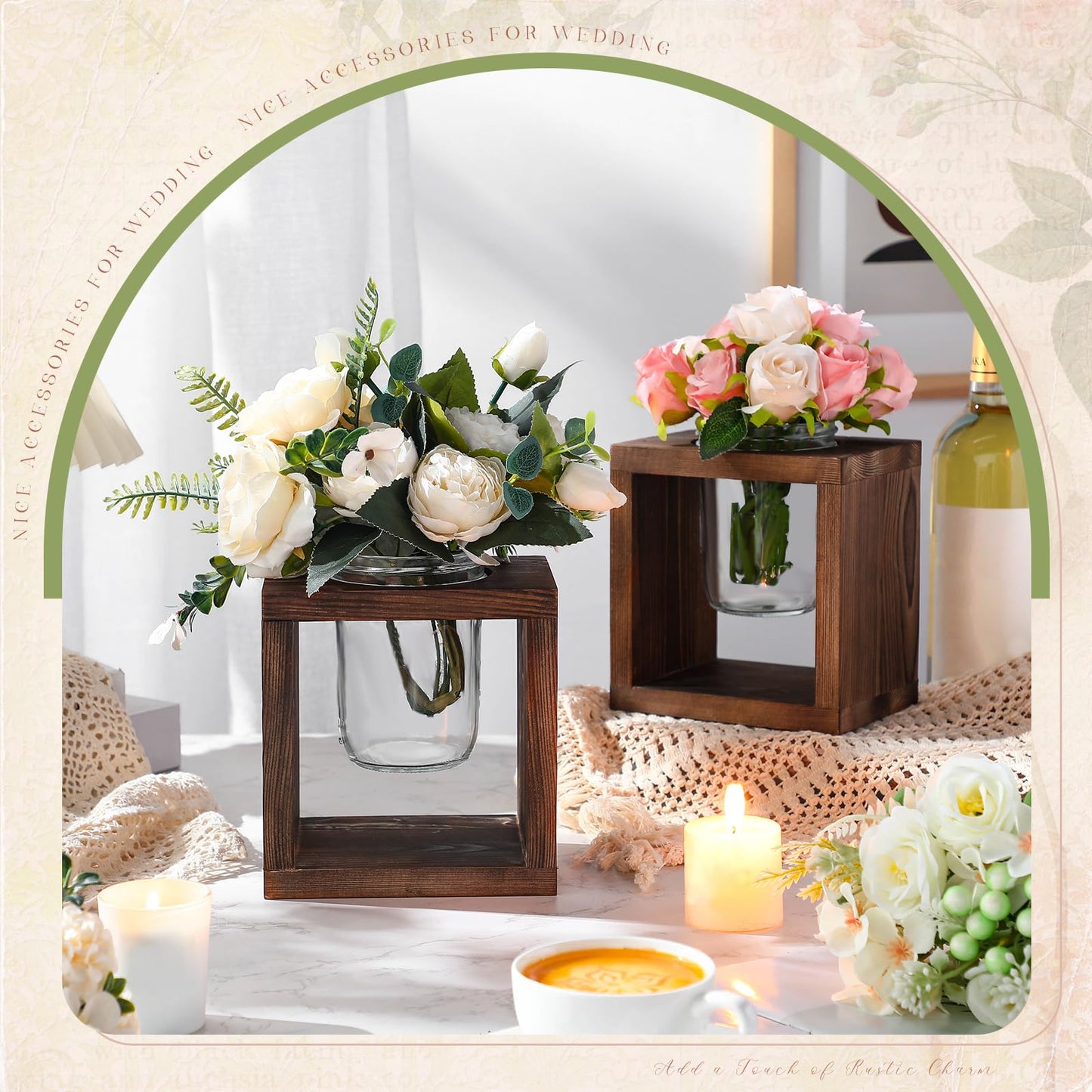 GlikCeil 6 Pack Wedding Wooden Boxes for Centerpieces Wood Cube Planter Box Rustic Wood Square Vase Holder for Centerpieces Home Wedding Garden Decor