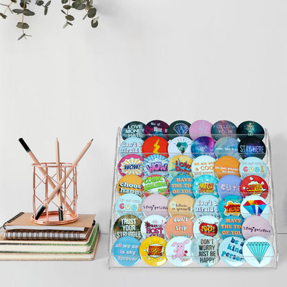 PACMAXI 7-Layer Transparent Button Pins Display Case, Large Capacity Storage Organizer for 35-60 Badges, Portable and Durable Display Box (No Button Pins Included) (7-Layers)