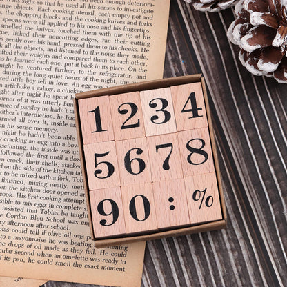Dizdkizd 12 Pieces Wooden Rubber Stamps, Small Number 0-9 Decorative Multipurpose Wood Mounted Rubber Stamp Set for DIY Craft, Letters Diary and Craft Scrapbooking