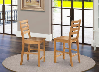 East West Furniture CFS-OAK-W Café Counter Height Dining Chairs - Ladder Back Wood Seat Chairs, Set of 2, Oak