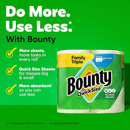 Bounty Quick-Size Paper Towels, 8 Family Triple Rolls = 27 Regular Rolls