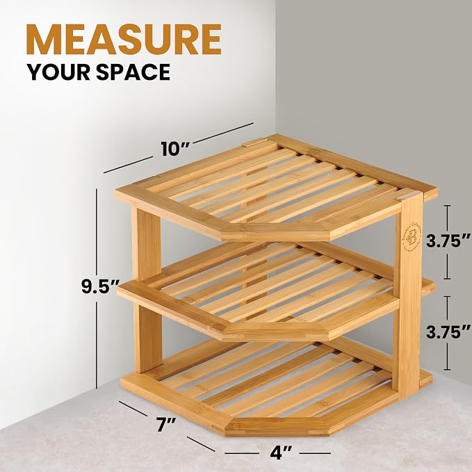 2-Pack Plate Organizer for Cabinet - 3 Tier Bamboo Corner Cabinet Organizer Shelf for Plates Bowls Mugs Cups, Kitchen Cabinet Organizer, Cabinet Shelf Organizer, Countertop Rack, 10 x 10 x 9.5 Inch