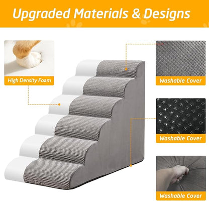 30" H Dog Stairs for Small and Medium Dogs 6-Step Ramps for High Beds and Couch Non-Slip Extra Wide Pet Stairs for Old Dogs and Puppy and Cat - Stable & Durable with Machine Washable Cover Indoor