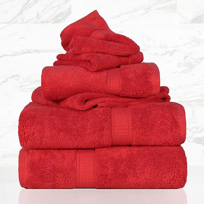 SUPERIOR Solid Egyptian Cotton Towel Set, Washcloths 13” x 13”, Hand Towels 20”