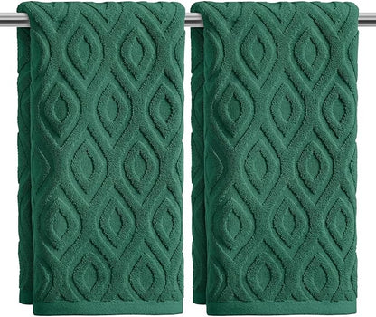 Artoid Mode 2 Pcs Dark Green 3D Diamond Grid Jacquard Hand Towels