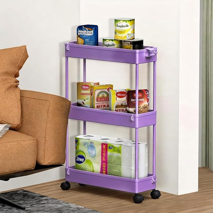 SPACELEAD Slim Storage Cart 3 Tier,Bathroom Organizer Rolling Utility,Mobile Shelving Unit Slide Out for Office, Kitchen, Laundry Room & Narrow Places,Purple