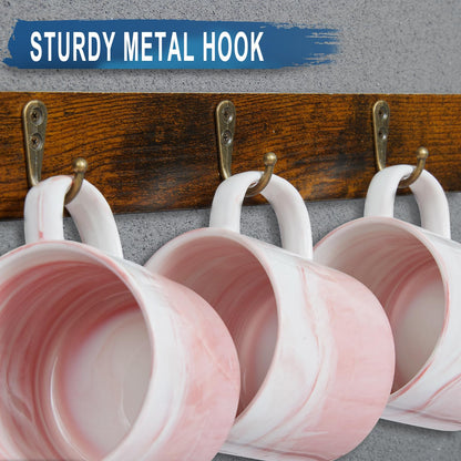 Huxitocan Wall Mount Coffee Mug Holder - Rustic Wood and Iron, Holds Up to 24 Mugs (3Pack) for Kitchen, Home, Coffee Bar