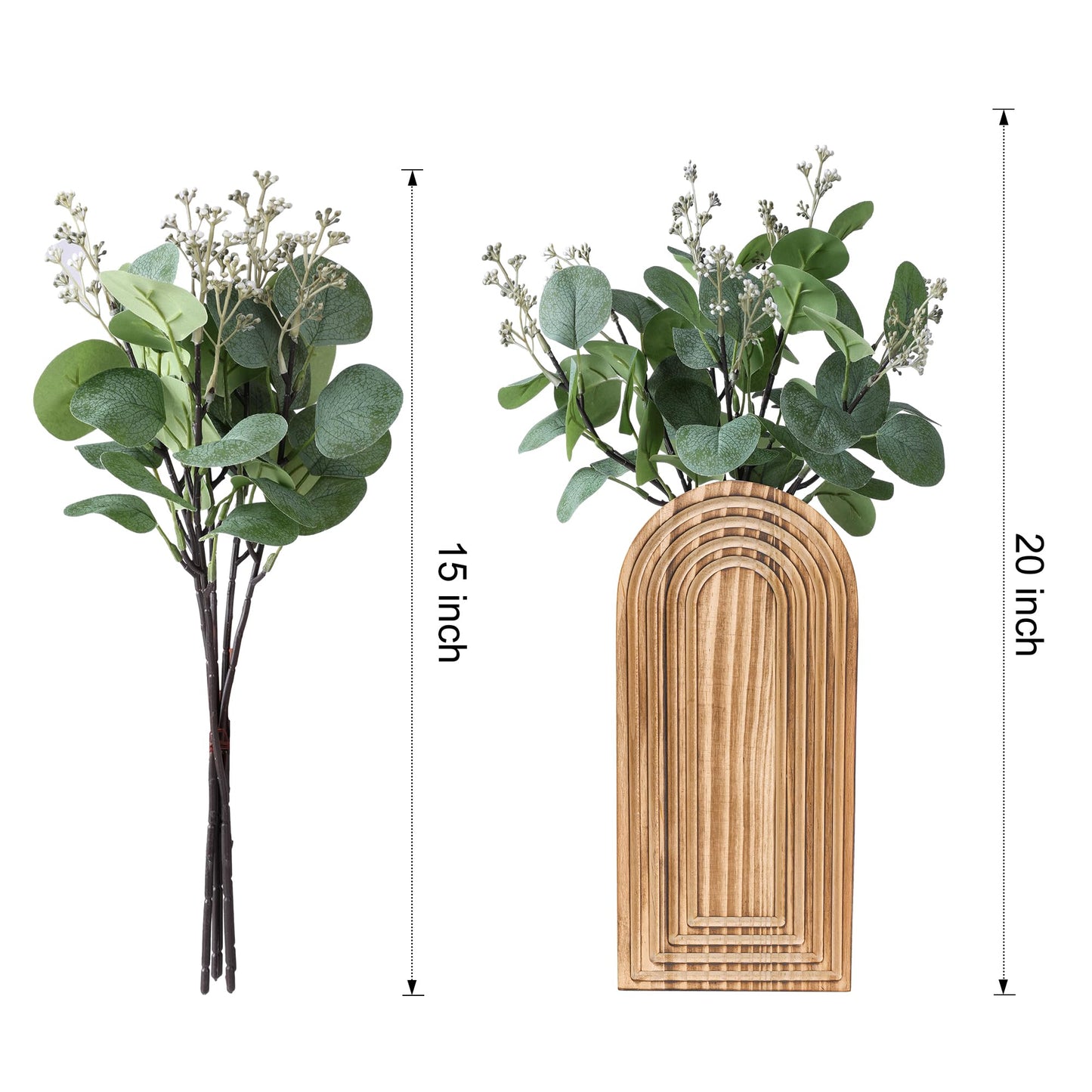 DREAMLOOM 2 Pack Wooden Wall Vases with Fake Plants, Wall Hanging Planters Boho Modern Farmhouse Indoor for Narrow Spaces Entryway Bathroom Home Office Decoration, White