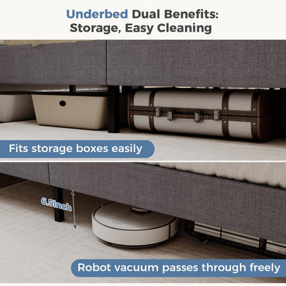 DUMOS Full Size Upholstered Platform Bed Frame, Full Bed with Storage Drawers and Fabric Headboard, Wooden Slats Support, 882 lbs Weight Capacity, No Box Spring Needed, Easy Assembly, Gray